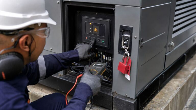 Fenómeno del Niño: mantenimiento de plantas eléctricas 2 Técnico revisa una señal de alerta en el controlador de una planta eléctrica